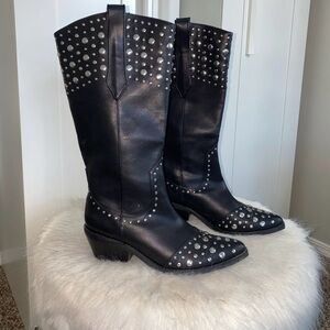 Dolls Kill Current Mood Whiskey Rebel Black Studded Cowgirl Boots